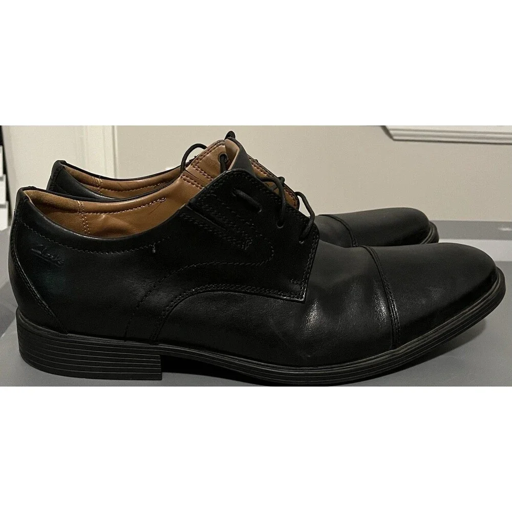 Clarks Men's Whiddon Cap Leather Oxfords black, classic cap-toe Size 11.5